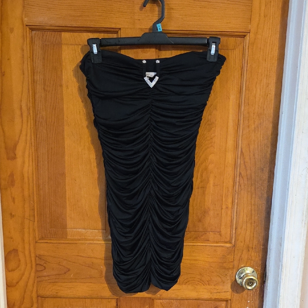 Speechless Black Ruched  Dress with Embellishment